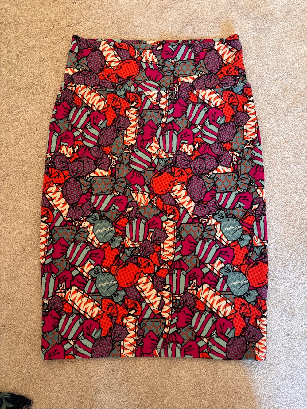 LuLaRoe Candy Print Pencil Skirt in Magenta, Red, Teal, Purple, Orange
